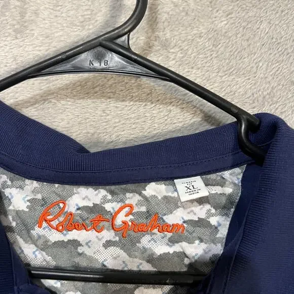 Robert Graham Polo Shirt Mens XL Navy Classic Fit Supima Cotton Camo Trim Skull - Picture 4 of 7
